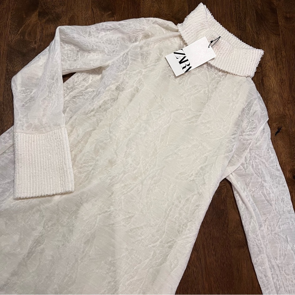NWT ZARA WOOL BLEND JACQUARD DRESS CREAM IVORY MIDI MOCK NECK LONG SLEEVE M